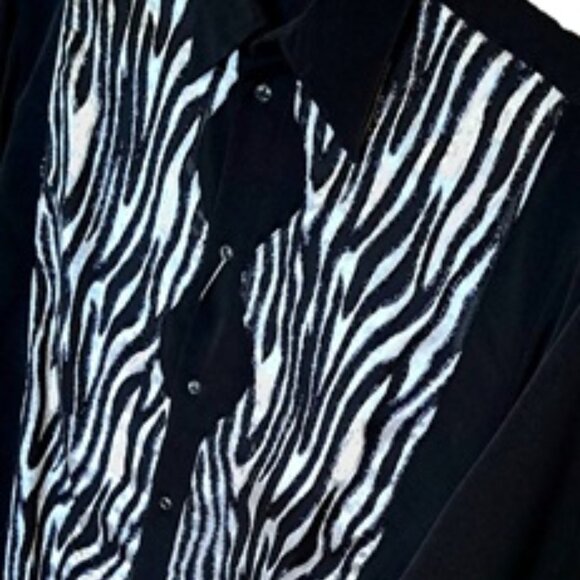 Mens Black/White Lurex Flame Rockabilly Shirt M - Picture 4 of 4